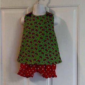 NWOT Custom sewn from 1070 vintage pattern size 2 red ladybug top/bloomers